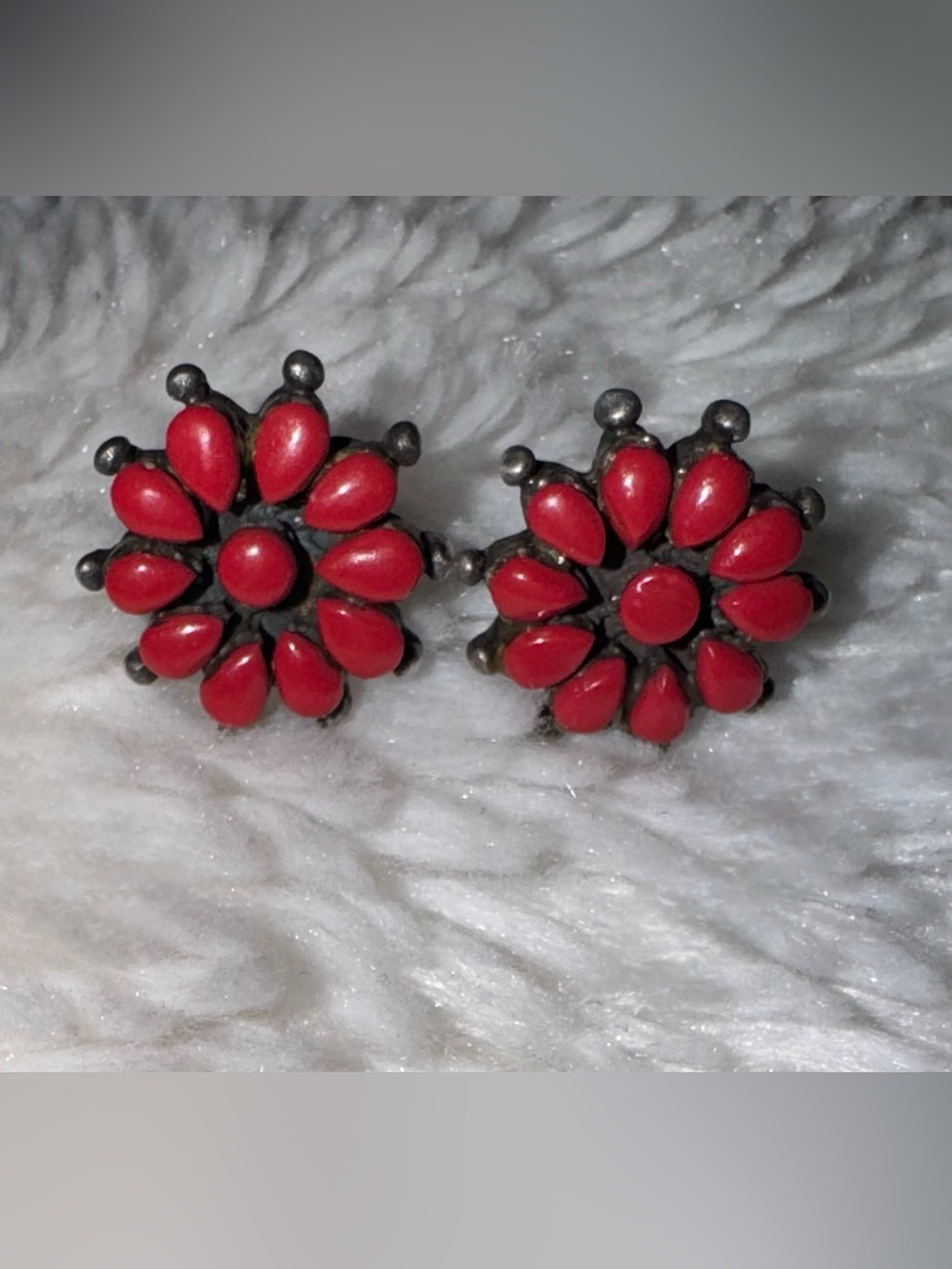 Vintage Bold Sterling & Coral Cluster Earrings, Navajo